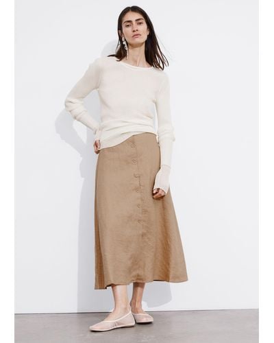 & Other Stories Buttoned A-line Midi Skirt - Natural