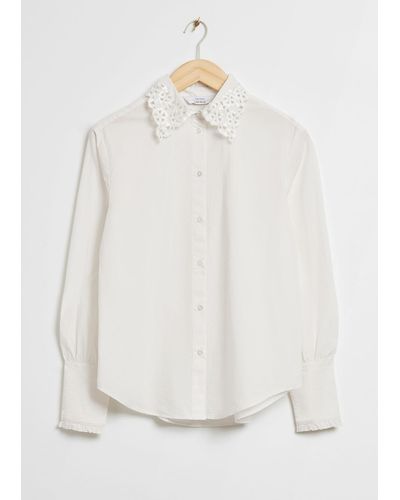 & Other Stories Embroidered Scalloped Shirt - White