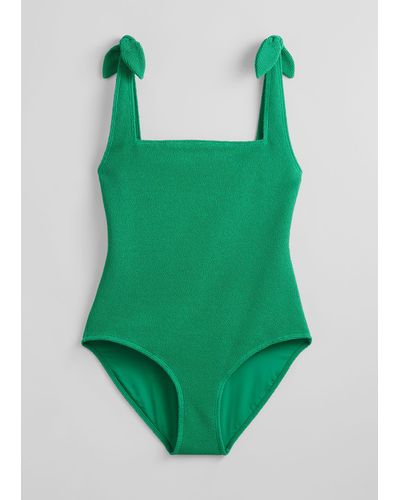 & Other Stories Textured Bow Tie Swimsuit - Green