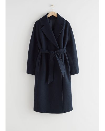 & Other Stories Belted Oversized Wool Coat - Blue