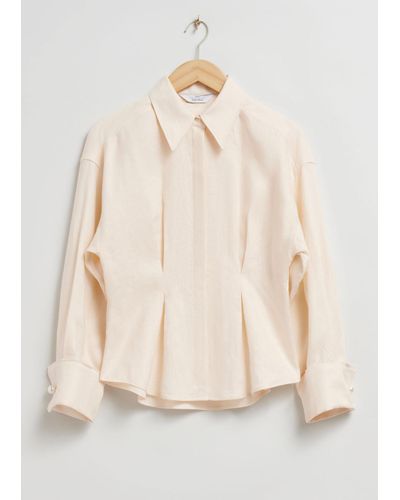 & Other Stories Pleated Detail Linen Shirt - Orange