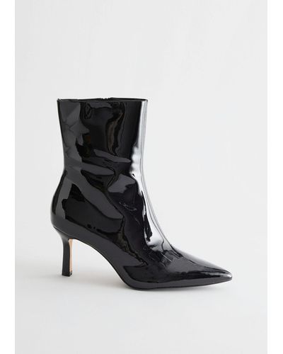 & Other Stories Thin Heel Patent Leather Boots - Black