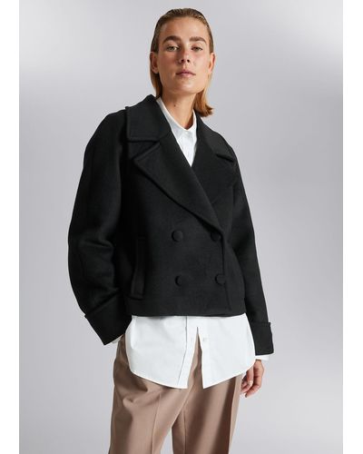 & Other Stories Cropped Pea Coat - Black