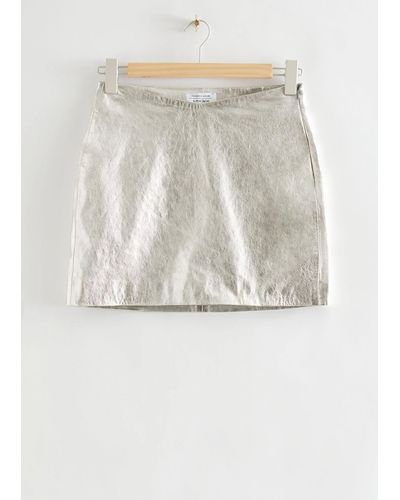 & Other Stories Metallic Leather Mini Skirt - Grey