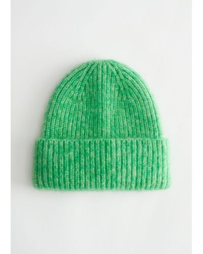 & Other Stories Ribbed Wool Blend Beanie - Green