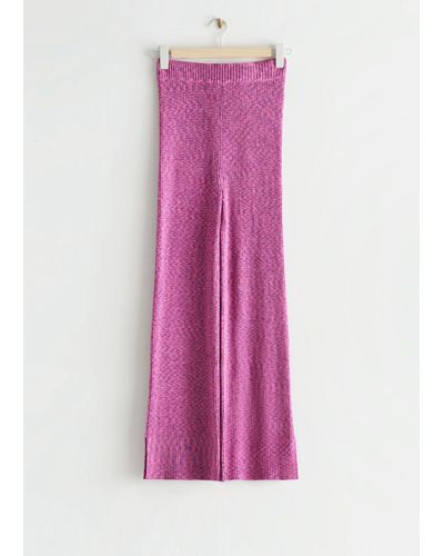 & Other Stories Flared Rib Knit Pants - Pink