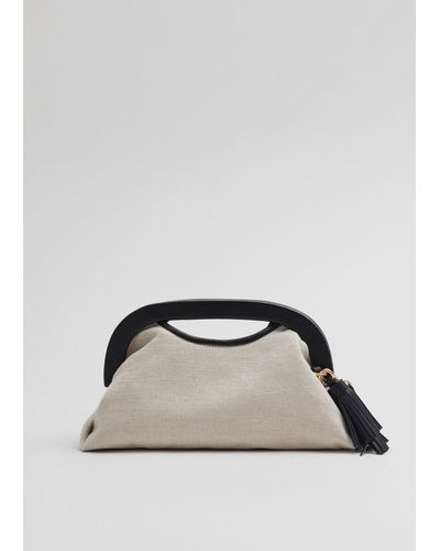 & Other Stories Leather-trimmed Canvas Clutch - White