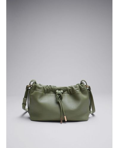 & Other Stories Small Leather Drawstring Tote - Green