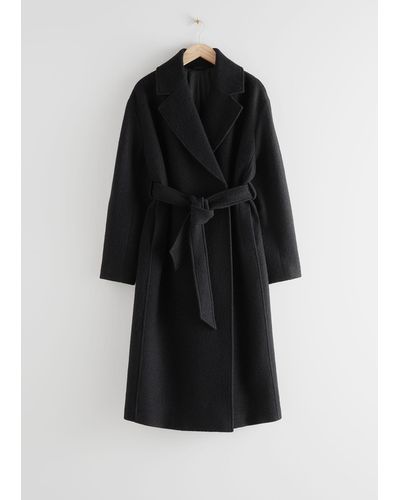 & Other Stories Belted Oversized Wool Coat - Black