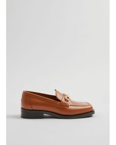 & Other Stories Squared Toe Leather Loafers - Blue