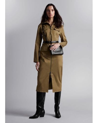 & Other Stories Belted Utility Midi Dress - Natural