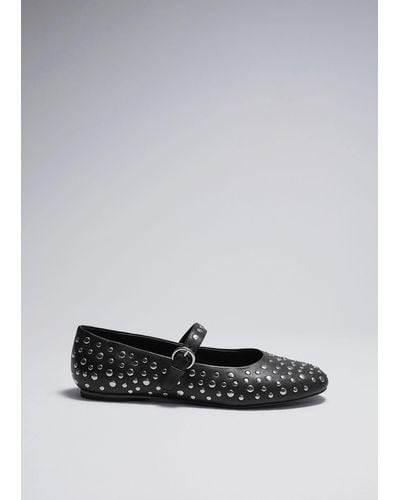 & Other Stories Studded Leather Ballet Flats - Grey