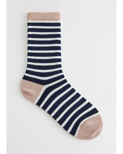 & Other Stories Glitter Lined Striped Socks - Blue