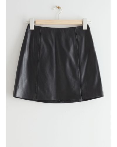 & Other Stories Leather A-line Mini Skirt - Black