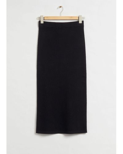 & Other Stories Fitted Rib-knit Midi Skirt - Black