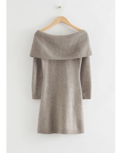 & Other Stories Off-shoulder Wool Mini Dress - Grey