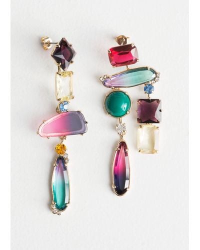 & Other Stories Rainbow Rhinestone Hanging Earrings - Pink