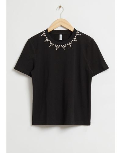 & Other Stories Rhinestone-embellished T-shirt - Black