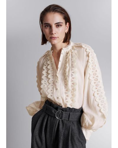 & Other Stories Scalloped Lace Blouse - Natural