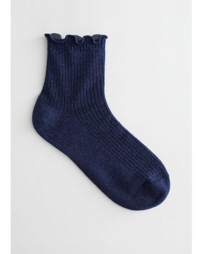 & Other Stories Ruffled Glitter Ankle Socks - Blue