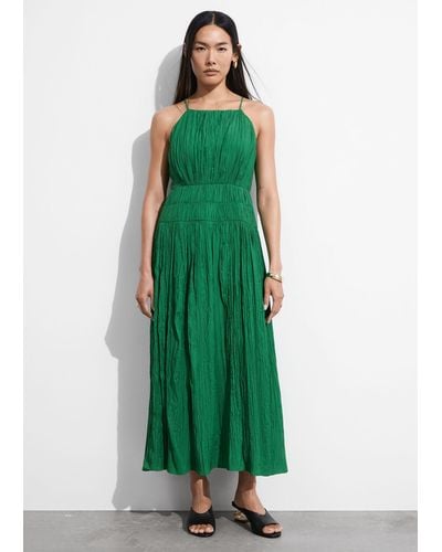 & Other Stories Shirred Sleeveless Midi Dress - Green