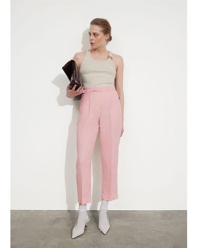 & Other Stories Tapered Linen Trousers - Pink