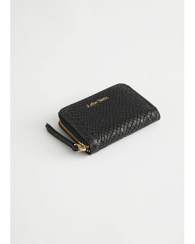 & Other Stories Snake Embossed Leather Wallet - Black