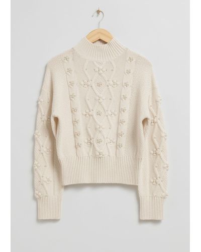 & Other Stories Pearl Bead Cable Knit Sweater - White