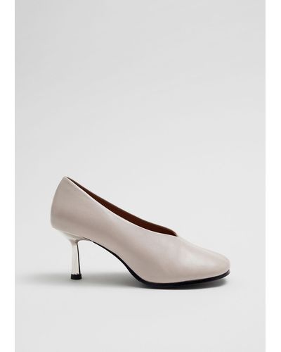 & Other Stories Silver Heel Leather Court Shoes - White