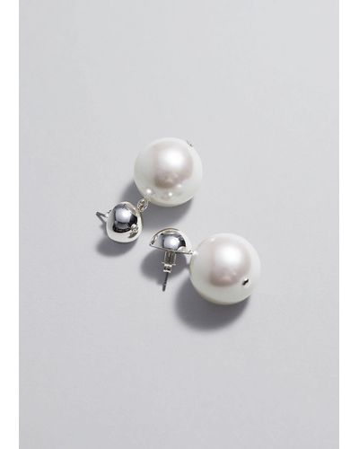 & Other Stories Pearl Drop Earrings - Grey