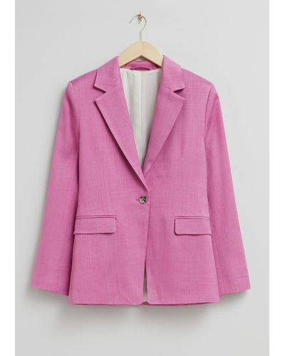 & Other Stories Single Breasted Fitted Waist Blazer - Pink