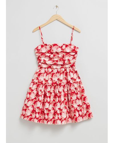 & Other Stories Babydoll Pleated Bodice Dress - Red