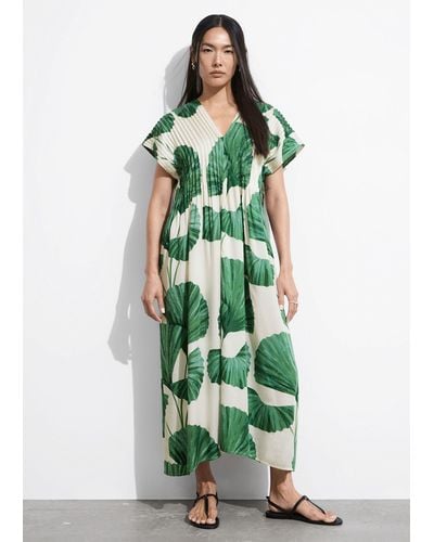 & Other Stories Pleated Midi Dress - Green