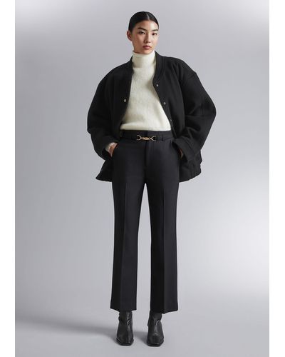 & Other Stories Belted High Waist Cropped Trousers - Black