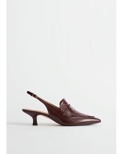 & Other Stories Leather Heeled Slingback Loafers - Brown