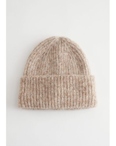 & Other Stories Ribbed Wool Blend Beanie - Natural