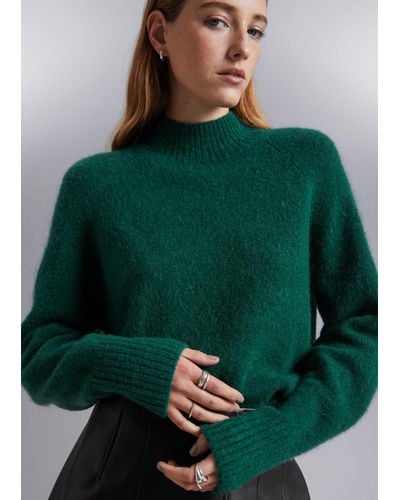 & Other Stories Mock Neck Wool Sweater - Green
