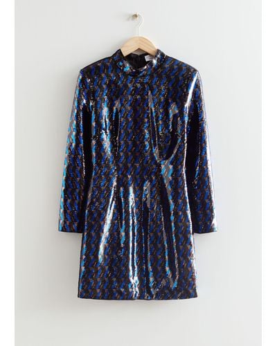 & Other Stories Fitted Sequin Mini Dress - Blue