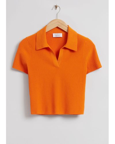 & Other Stories Cropped Open Collar Knit Top - Orange