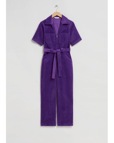 & Other Stories Belted Corduroy Jumpsuit - Purple