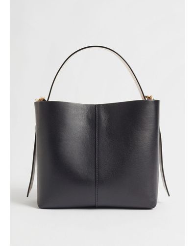 & Other Stories Double Strap Leather Bucket Bag - Black