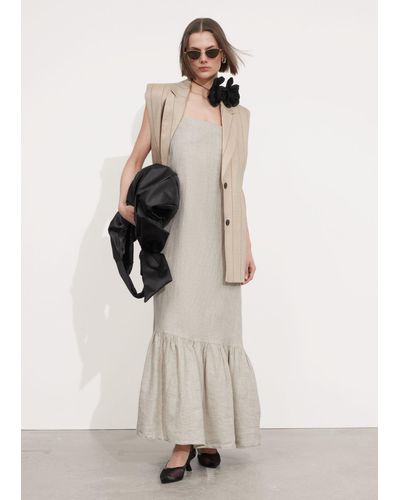 & Other Stories Strappy Linen Midi Dress - Natural