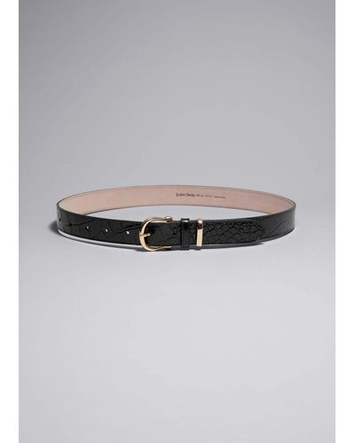 & Other Stories Croco Leather Belt - Gray