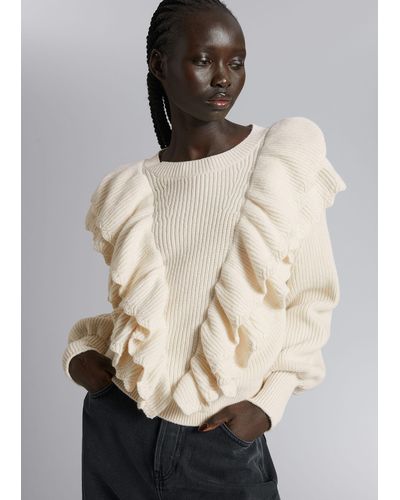 & Other Stories Ruffled Knit Jumper - Natural