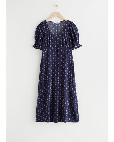 & Other Stories Printed Button Up Midi Dress - Blue