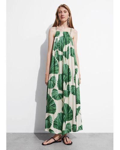 & Other Stories Pleated Halterneck Maxi Dress - Green