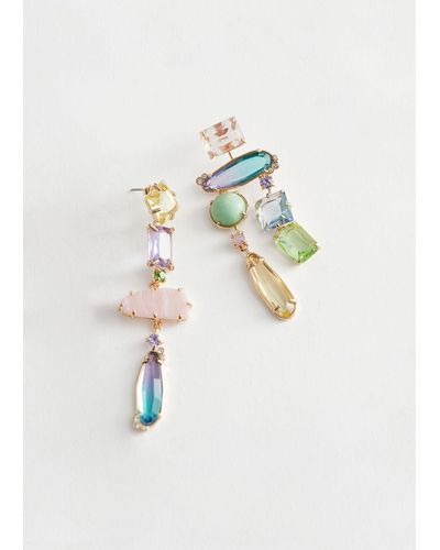 & Other Stories Rainbow Rhinestone Hanging Earrings - Pink