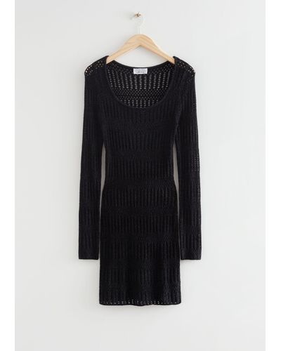 & Other Stories Fitted Crochet Mini Dress - Black