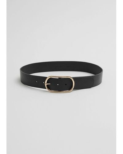 & Other Stories Oval Buckled Leather Belt - Black