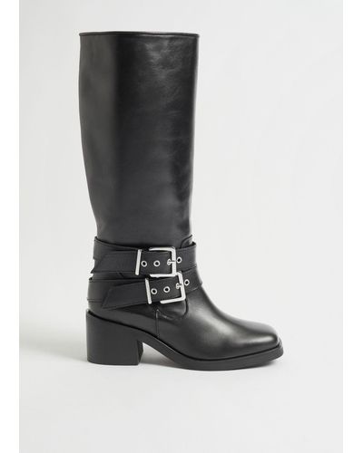 & Other Stories Biker Mid Calf Leather Boots - Black